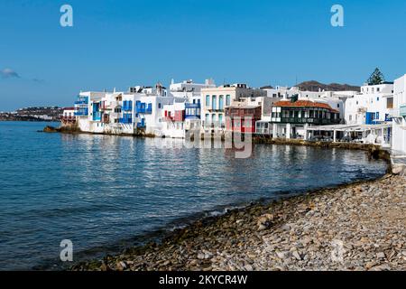 Das kleine Venedig in Horta, Mykonos, Griechenland Stockfoto