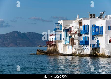 Das kleine Venedig in Horta, Mykonos, Griechenland Stockfoto