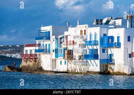 Little Venice, Horta, Mykonos, Griechenland, Europa Stockfoto