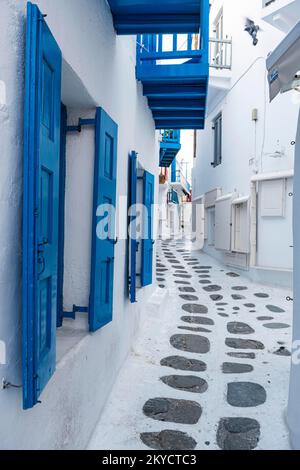 Die weiß getünchte Altstadt von Horta, Mykonos, Griechenland Stockfoto