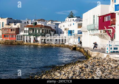 Little Venice, Horta, Mykonos, Griechenland Stockfoto