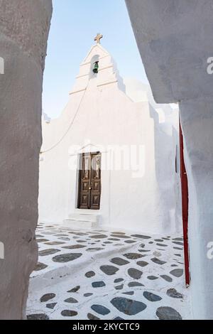 Die weiß getünchte Altstadt von Horta, Mykonos, Griechenland Stockfoto