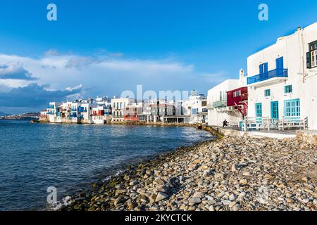 Little Venice, Horta, Mykonos, Griechenland Stockfoto