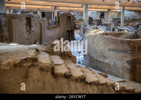 Prähistorische Stadt Akrotiri, Santorin, Griechenland Stockfoto