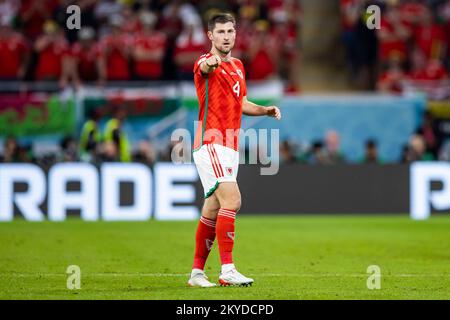 Ar Rayyan, Katar. 29.. November 2022. Fußball: Weltmeisterschaft, Wales - England, Vorrunde, Gruppe B, Spieltag 3, Ahmed bin Ali Stadion, Ben Davies von Wales Gesten. Kredit: Tom Weller/dpa/Alamy Live News Stockfoto