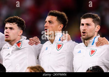 Doha, Katar. 29.. November 2022. Ahmed bin Ali Stadium Wales Team vor dem Spiel zwischen Wales und England, gültig für die Gruppenphase der Weltmeisterschaft, das im Ahmed bin Ali Stadium in Al-Rayyan, Katar, stattfindet. (Marcio Machado/SPP) Kredit: SPP Sport Press Photo. Alamy Live News Stockfoto