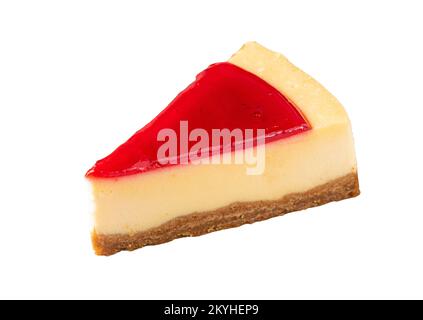 Köstlicher Erdbeerkäsekuchen auf isoliertem weißem Hintergrund Stockfoto