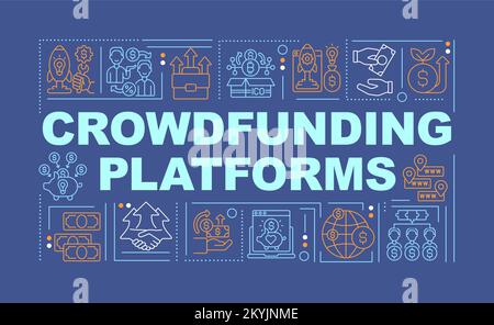 Crowdfunding-Plattformen – Wortkonzepte in dunkelblauem Banner Stock Vektor