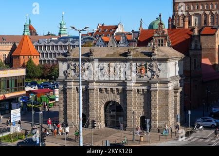 Das Hochlandtor (Brama Wyżynna), auch Hochtor oder Hochlandtor in der Stadt Gdańsk in Polen genannt. Das Stadttor aus dem 16.. Jahrhundert befindet sich am Eingang Stockfoto