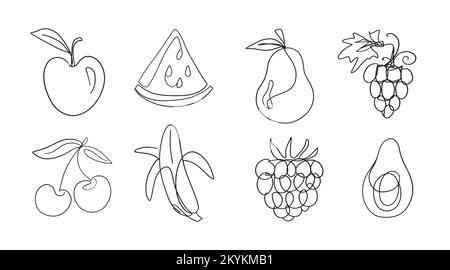 One Line Drawing Fruits Set Stock Vektor