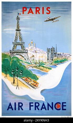 Paris. Air France von Regis Manset (1900-1978). Poster wurde 1950 in Frankreich veröffentlicht. Stockfoto