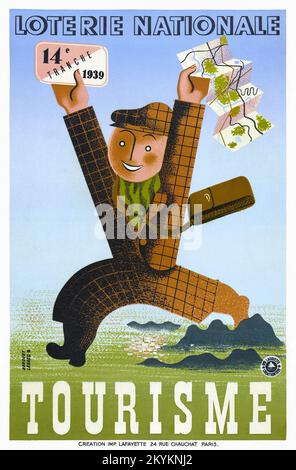 Loterie nationale. Tourisme by Edgard Derouet (1910-2001) Collab mit Lesacq. Poster wurde 1939 in Frankreich veröffentlicht. Stockfoto