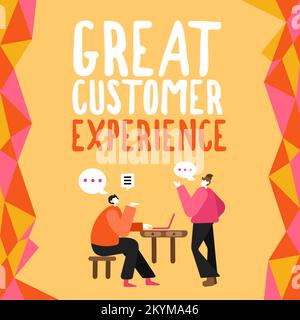 Konzeptionelle Darstellung eines herausragenden Kundenerlebnisses. Das Geschäftskonzept reagiert auf Kunden mit freundlicher und hilfreicher Art und Weise Stockfoto