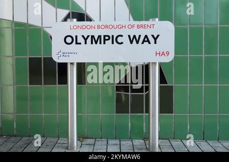 Olympic Way Straßenschild, Wembley Park, London Borough of Brent, England, Großbritannien. Foto: Amanda Rose/Alamy Stockfoto