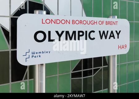 Olympic Way Straßenschild, Wembley Park, London Borough of Brent, England, Großbritannien. Foto: Amanda Rose/Alamy Stockfoto