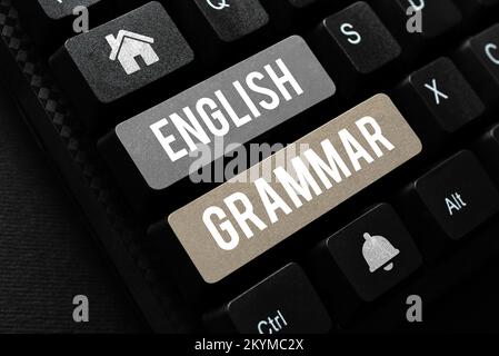 Konzeptionelle Anzeige englische Grammatik. Die Kurse zur Unternehmensüberblick decken alle Ebenen der englischen Sprache und des Schreibens ab Stockfoto