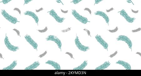 Nahtlos gemusterter Hintergrund mit Winterweihnachtsholly, Fichtenzweigen. Botanische Elemente mit Blumenmuster. Darstellung des von Hand gezeichneten Linienvektors Stock Vektor