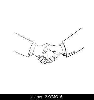 Handschlag. Vektor-Cartoon-Illustration von männlichen Händen in Geschäftsanzügen, die sich gegenseitig schütteln. Stock Vektor
