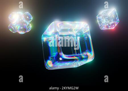 Abstraktes 3D-Rendern der geometrischen Formen der Dispersion. Stockfoto