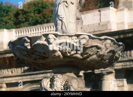 FUENTE DE LOS TRITONES - S XVII - FUENTE BARROCA SITUADA EN LOS JARDINES DEL CAMPO DEL MORO - DETALLE. LAGE: PALACIO REAL-JARDINES. MADRID. SPANIEN. Stockfoto