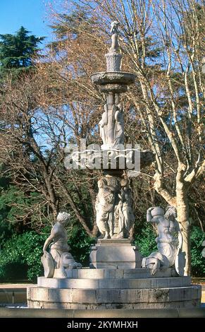 FUENTE DE LOS TRITONES - S XVII - FUENTE BARROCA SITUADA EN LOS JARDINES DEL CAMPO DEL MORO. LAGE: PALACIO REAL-JARDINES. MADRID. SPANIEN. Stockfoto