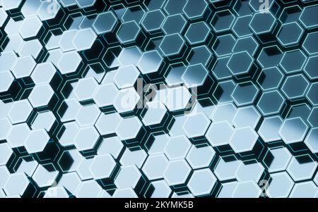 Grünes sechseckiges Hintergrundmuster, 3D-Rendering. Digitale Zeichnung. Stockfoto