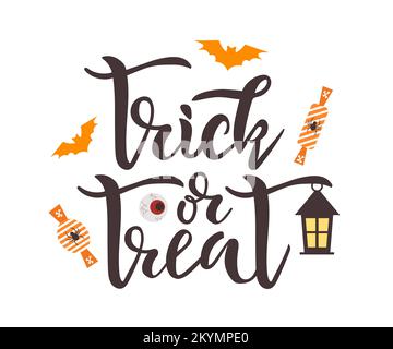 Zitat mit Süßigkeiten, Spinnen und Fledermäusen. Text für Vektordarstellung Stock Vektor