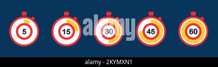 Eine Reihe von Timern. Einfache Vektorsymbole. Uhr, Stoppuhr. Stock Vektor