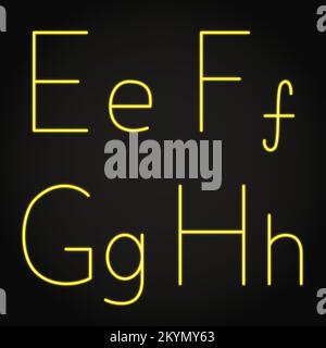 Leuchtende Neonbuchstaben E, F, G und H. leuchtende Buchstaben. Vektordarstellung. Stock Vektor
