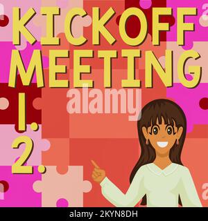 Schreiben mit Text Kickoff Meeting. Begriff, der eine besondere Diskussion über die Rechtmäßigkeit des Projekts bedeutet Stockfoto