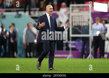 Belgischer Manager Roberto Martinez nach der letzten Pfeife während des FIFA-Weltmeisterschaftsspiels der Gruppe F im Ahmad bin Ali Stadium, Al Rayyan, Katar. Foto: Donnerstag, 1. Dezember 2022. Stockfoto