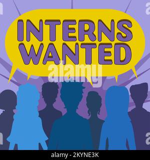 Schreiben mit Textanzeigen Praktikanten gesucht. Geschäftsausstellung auf der Suche nach einem Praktikanten, der Teilzeit arbeitet Stockfoto