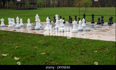 Großes Schachbrett in einem Park. Stockfoto