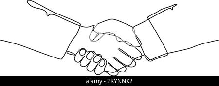 Business Handshake – Illustration für fortlaufende Linienvektoren. Zusammenarbeit, Teamarbeit, Begrüßung oder Vertragskonzept Stock Vektor
