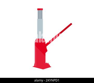 Das rote Logo des hydraulischen Wagenhebers. Erhöhter Auftrieb. Das Fahrzeug anheben, um das Vektordesign und die Darstellung der Räder zu ändern. Stock Vektor