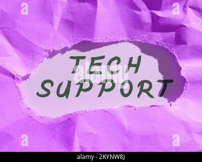 Handschriftliches Schild Technischer Support. Geschäftsansatz zur Unterstützung von Personen, die technische Probleme haben Stockfoto