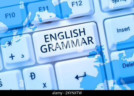 Konzeptionelle Beschriftung englische Grammatik. Business Showcase-Kurse decken alle Ebenen der englischen Sprache und des Schreibens ab Stockfoto