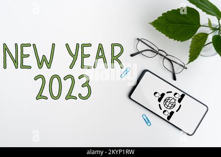 Textüberschrift zur Präsentation von Neujahr 2023. Word for Greeting feiert Holiday Fresh Start Best wishes Stockfoto