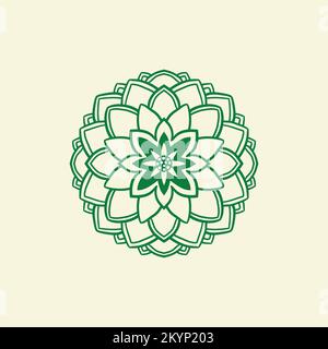 Einfaches Logo-Mandala mit einem Kreis- und Blumenvektorsymbol auf Himmelshintergrund Stock Vektor