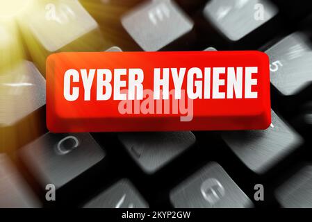 Inspiration mit dem Schild Cyber Hygiene. Geschäftsansatz Schritte, die Computerbenutzer Unternehmen, um ihre Cyber-Sicherheit zu verbessern Stockfoto