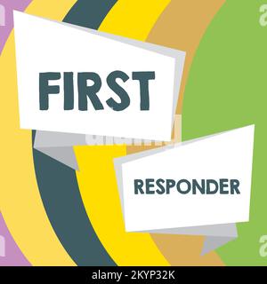 Konzeptionelle Darstellung des Ersthelfers. Ein Wort über eine Person, die dafür verantwortlich ist, sofort zum Unfall zu gehen Stockfoto