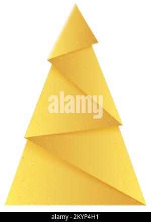 Strukturierter goldener Weihnachtsbaum. Origami-Tanne aus Goldfolie. Stock Vektor