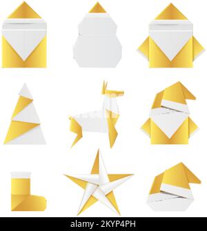 Goldene Weihnachtskugeln und Dekorationskugeln aus Goldfolie Stock Vektor