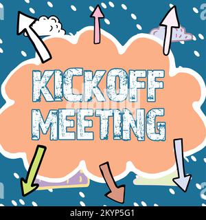Schreiben mit Text Kickoff Meeting. Begriff, der eine besondere Diskussion über die Rechtmäßigkeit des Projekts bedeutet Stockfoto