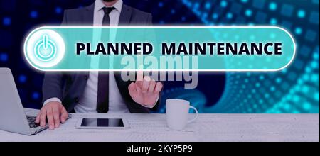 Textzeichen mit planmäßiger Wartung. Word für regelmäßige Kontrollen Stockfoto