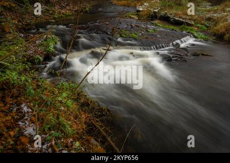 Loucka Fluss in der Nähe von Tisnov Stadt im Herbst bewölkt dunkel nass Tag Stockfoto