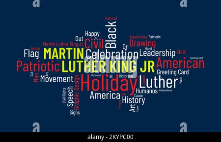 Martin Luther King Jr. Wortwolkenhintergrund. Bundes-Bewusstsein-Vektor-Illustration-Designkonzept. Stock Vektor