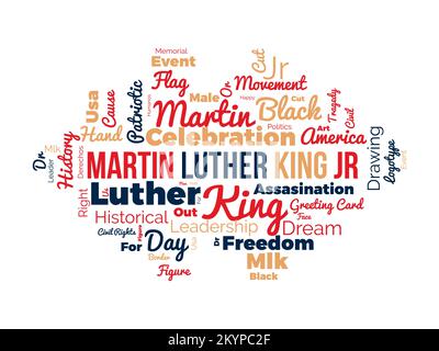 Martin Luther King Jr. Wortwolkenhintergrund. Bundes-Bewusstsein-Vektor-Illustration-Designkonzept. Stock Vektor