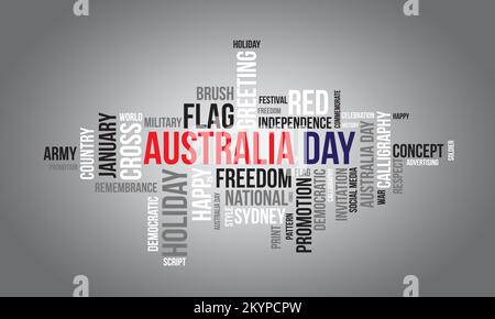 Australia Day World Cloud Hintergrund. Bundes-Bewusstsein-Vektor-Illustration-Designkonzept. Stock Vektor