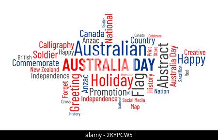 Wortwolkenhintergrund am Australientag. Bundes-Bewusstsein-Vektor-Illustration-Designkonzept. Stock Vektor